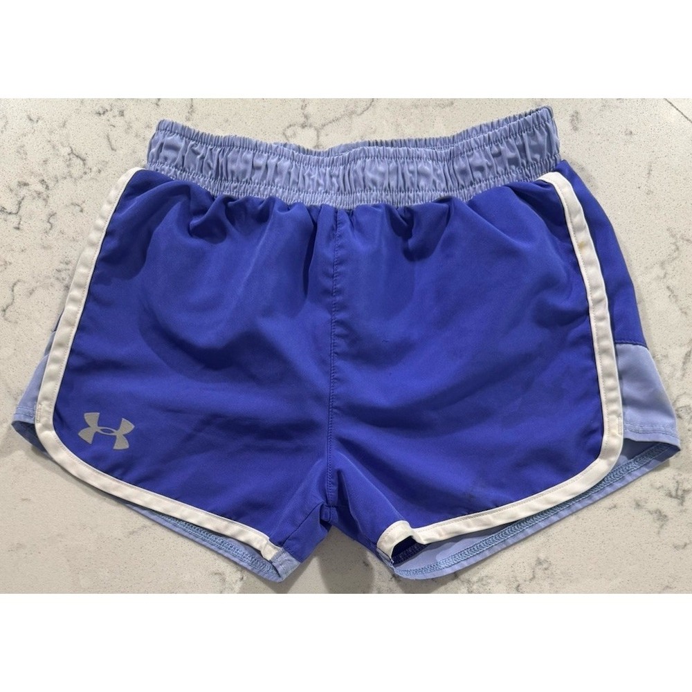 Under Armour Shorts Girls 6 Purple White Trim Athletic Running Casual Play Logo